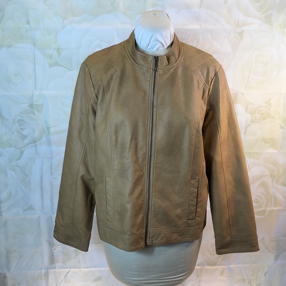 Christopher & Banks Jackets & Blazers - Christopher & Banks Tan Faux Leather Jacket Full Zip XL